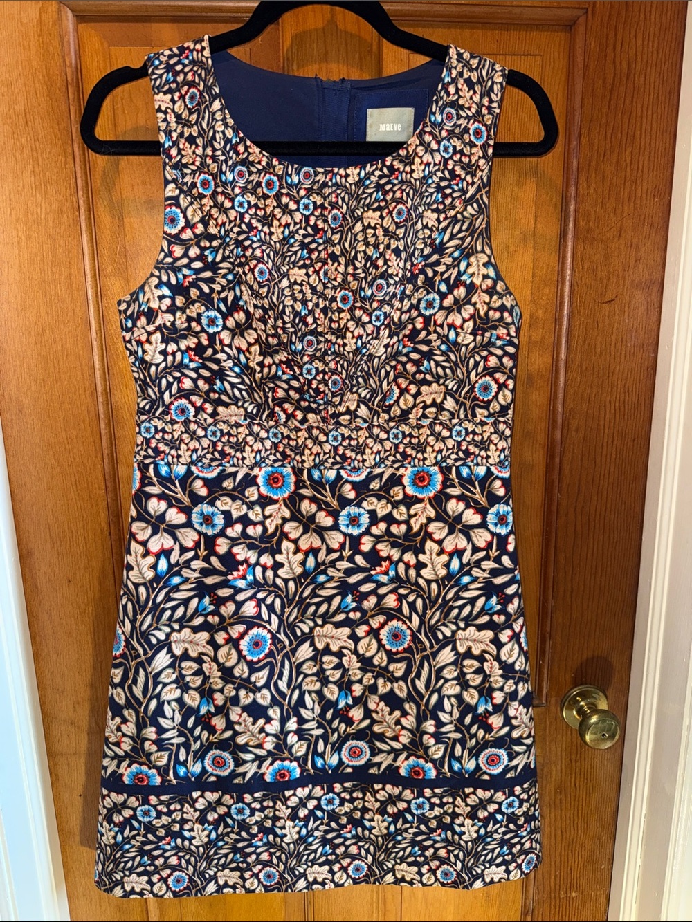 Maeve Navy Floral Sleeveless Mini Dress with Cream and Blue Accents
